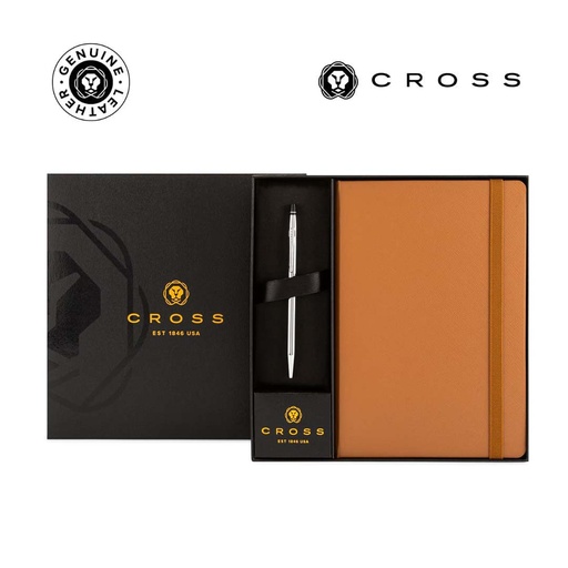 [GSCR 6565] Cross Click™ Chrome Ballpoint Pen & A5 Hardcover Notebook Gift Set - Mocha