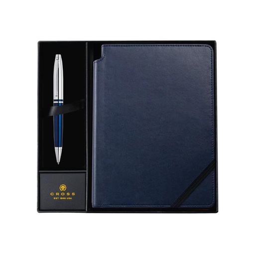 [GSCR 5011] Cross Calais™ Chrome/Blue Lacquer Ballpoint Pen with Classic Midnight Blue Journal Gift Set